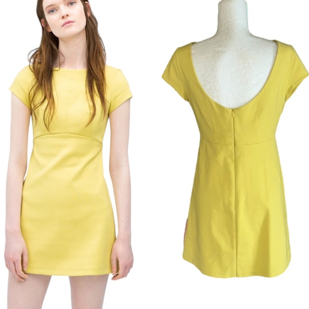 Zara Trafaluc Yellow Cap Sleeve Scoop Back Shift Mini Dress - L